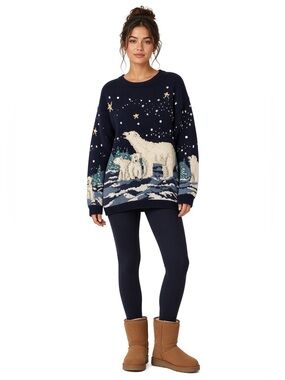 Design Options chunky knit sweater Wintery scenic starry night & polar bears